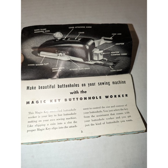 Vintage Magic Key Sewing Machine Attach Maker Buttonholer Case Tools - Picture 11 of 12